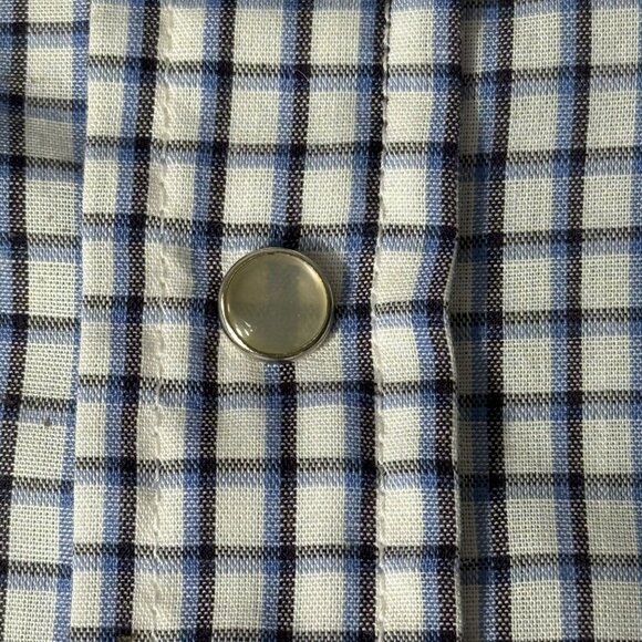 Plains Mens Western Wear Checkered Shirt Snap Front White Blue XL Short Sleeve - Picture 5 of 6